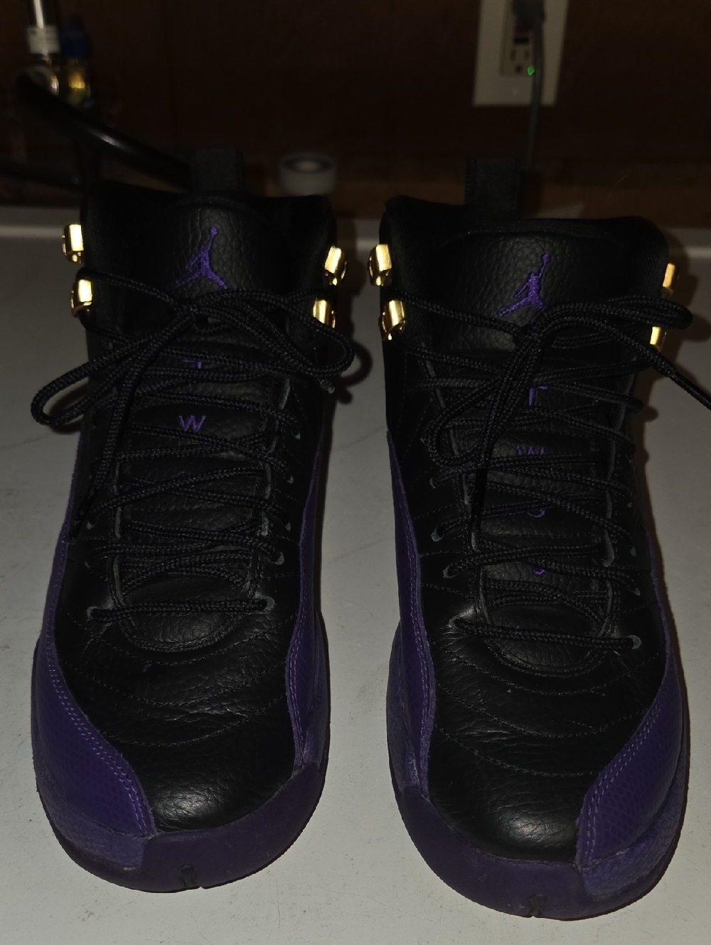 Nike Air Jordan 12 Black and Purple with Gold Accents